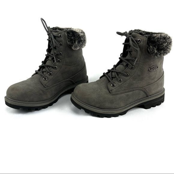 Lugz Empire Hi Fur Lace Up Boot Charcoal‎ Black Womens Size